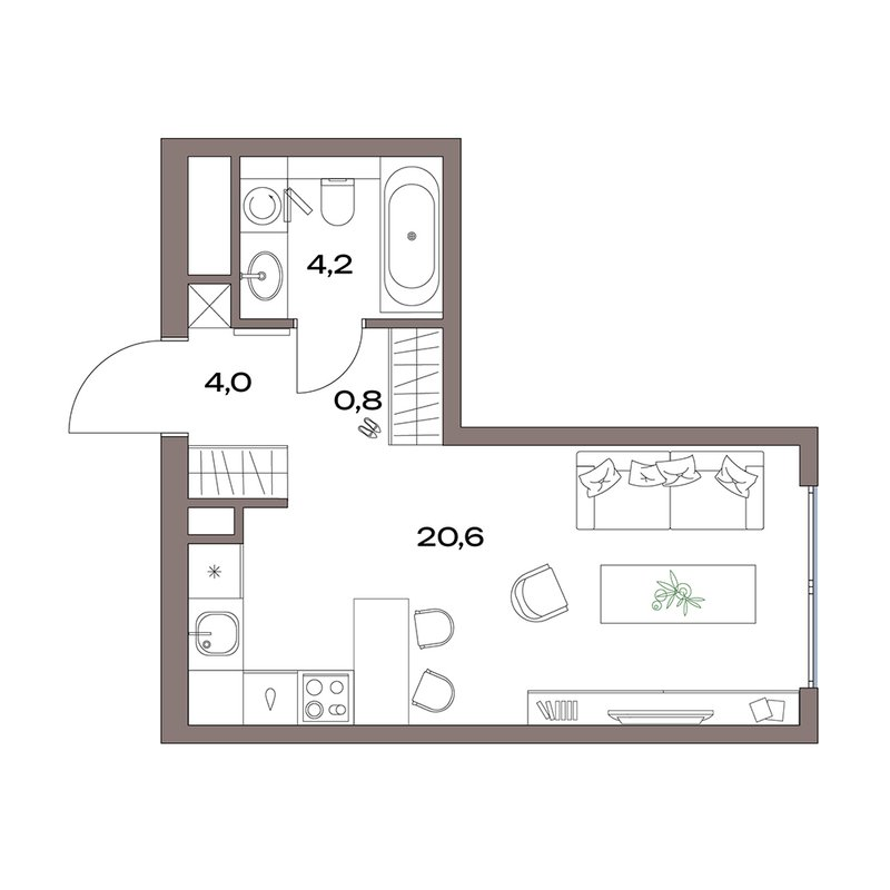 Студия 29,6 м²