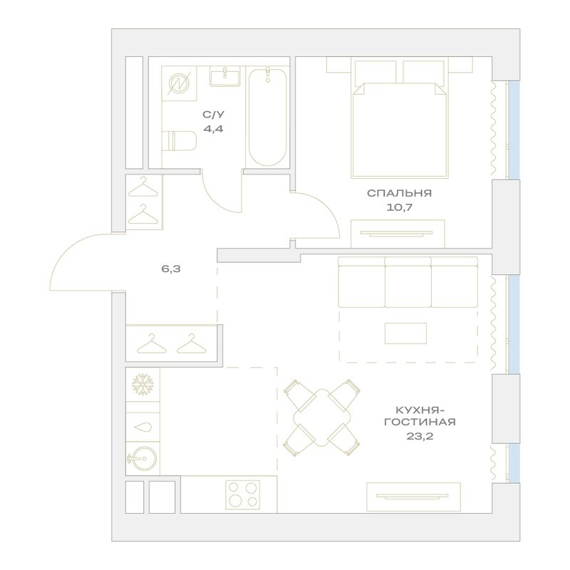 2 ккв (Евро) 44,6 м²