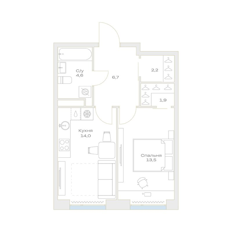 1 ккв 42,9 м²