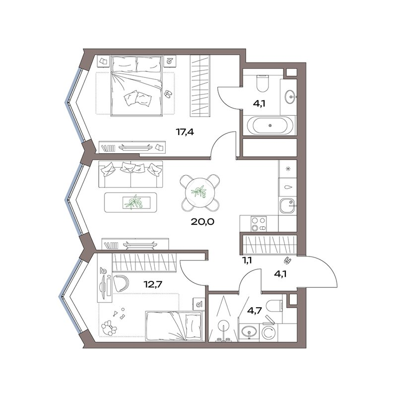 3 ккв (Евро) 64,1 м²