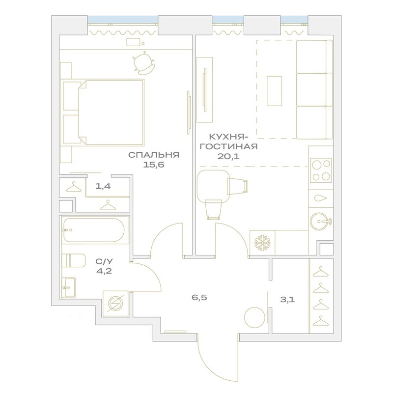 2 ккв (Евро) 50,9 м²