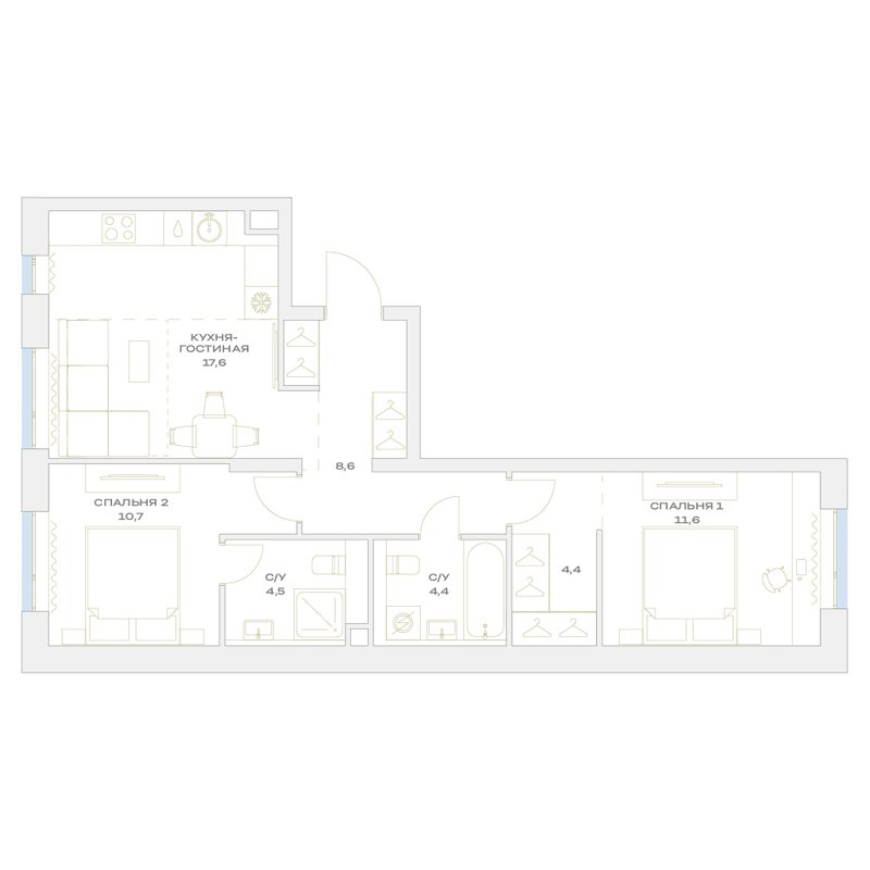 3 ккв (Евро) 61,8 м²