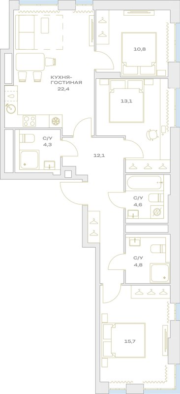 4 ккв (Евро) 87,8 м²