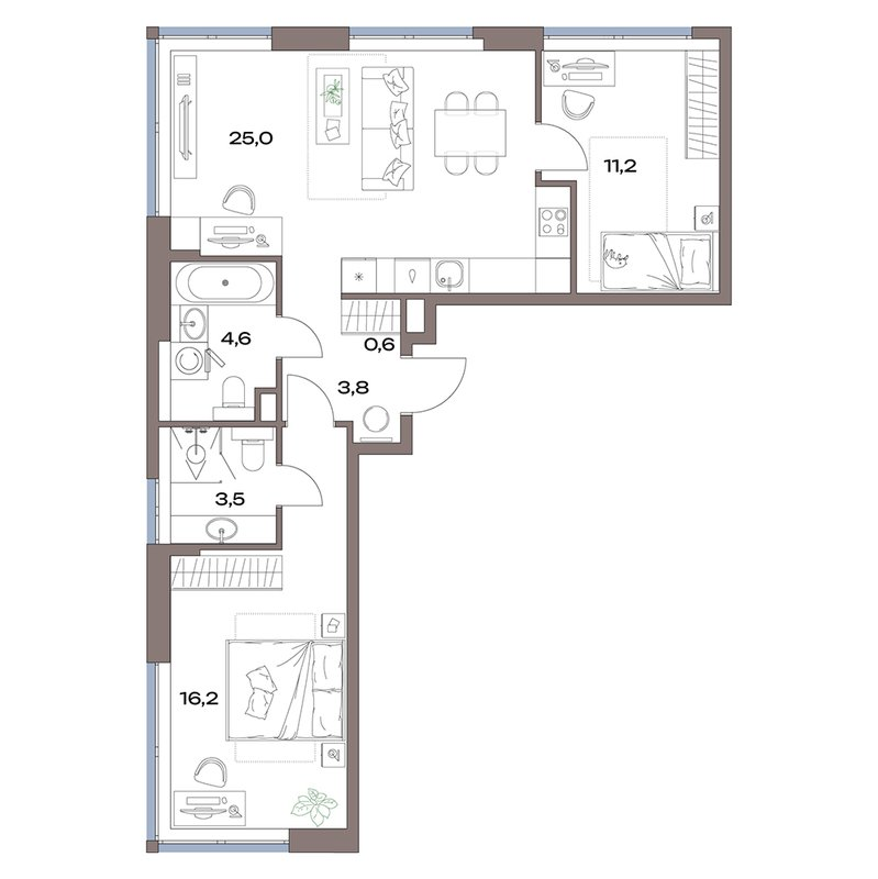 3 ккв (Евро) 64,9 м²