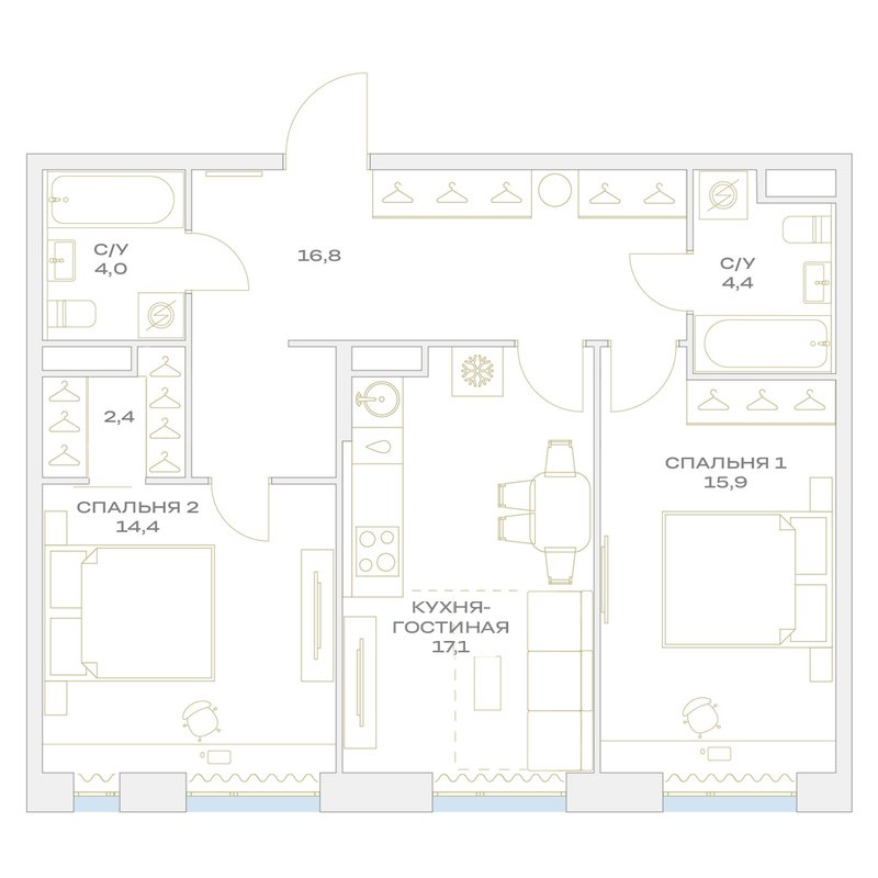 3 ккв (Евро) 75 м²