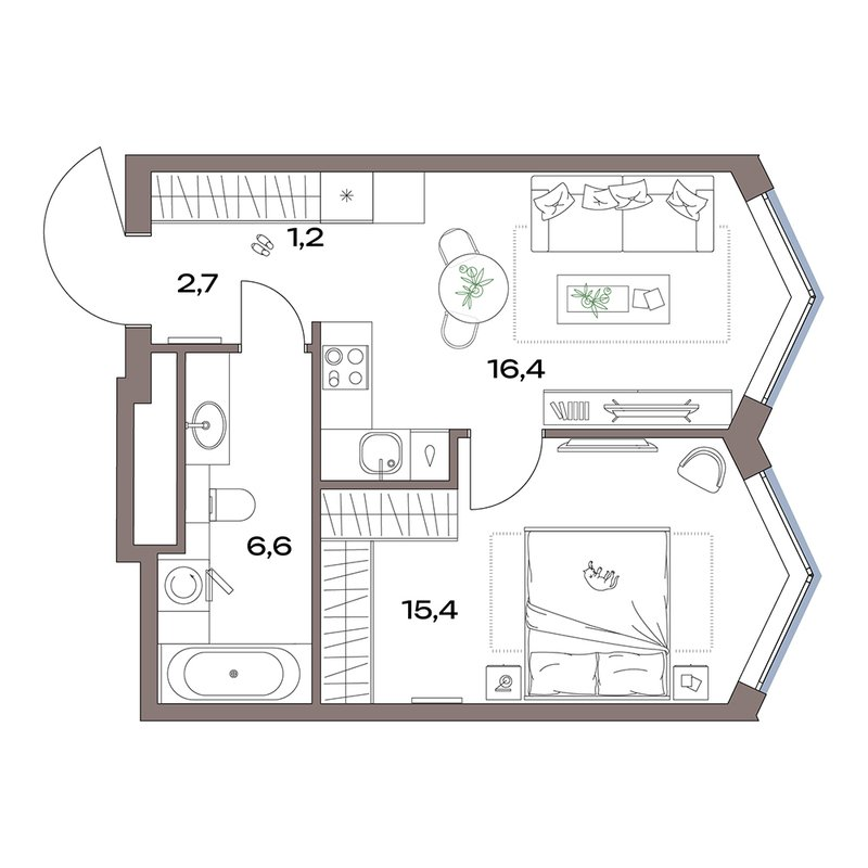 2 ккв (Евро) 42,3 м²