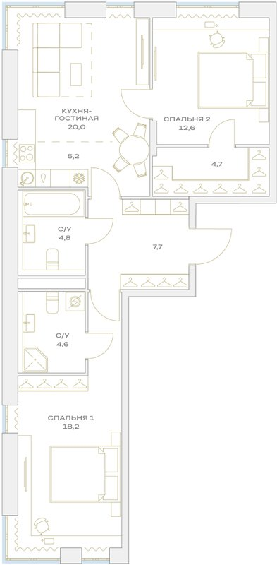 3 ккв (Евро) 72,7 м²