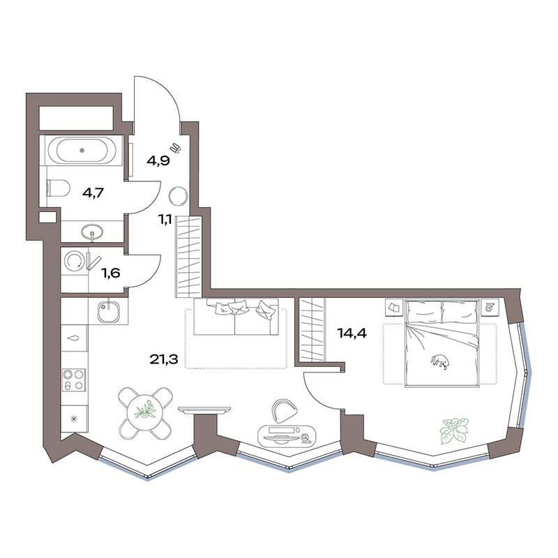 2 ккв (Евро) 48 м²