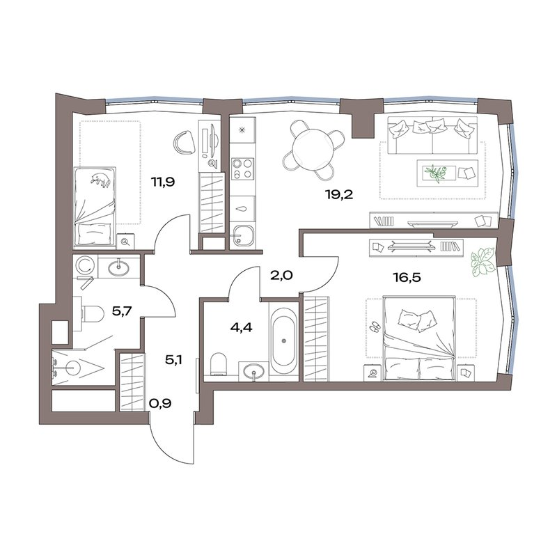 3 ккв (Евро) 65,7 м²