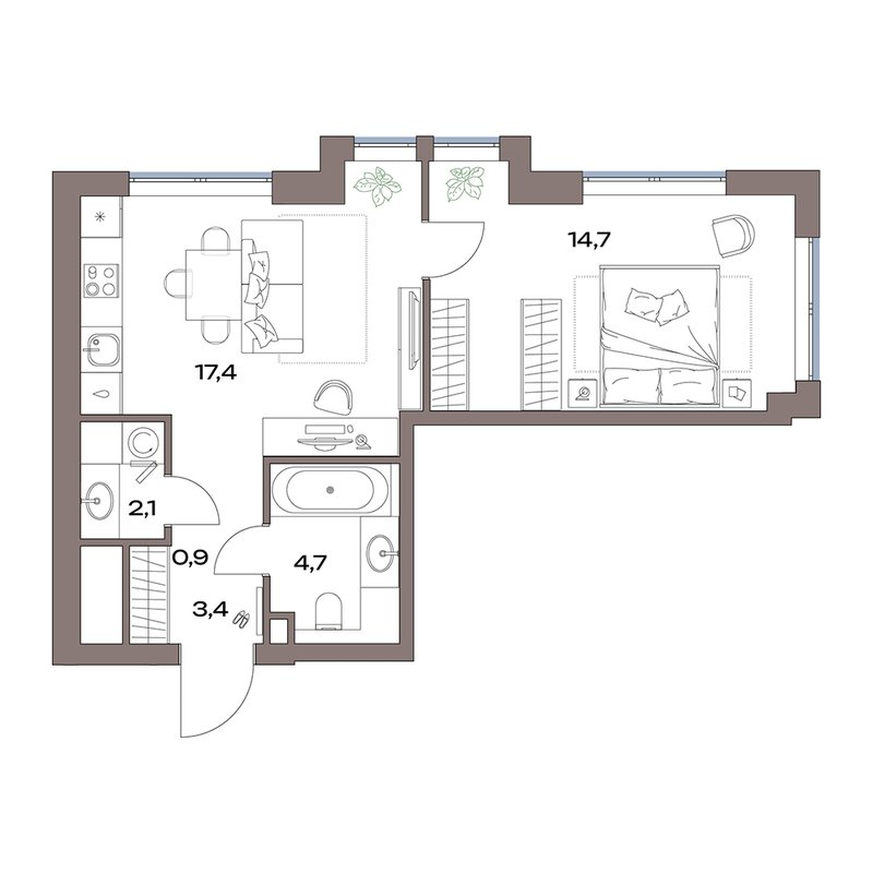 2 ккв (Евро) 43,2 м²