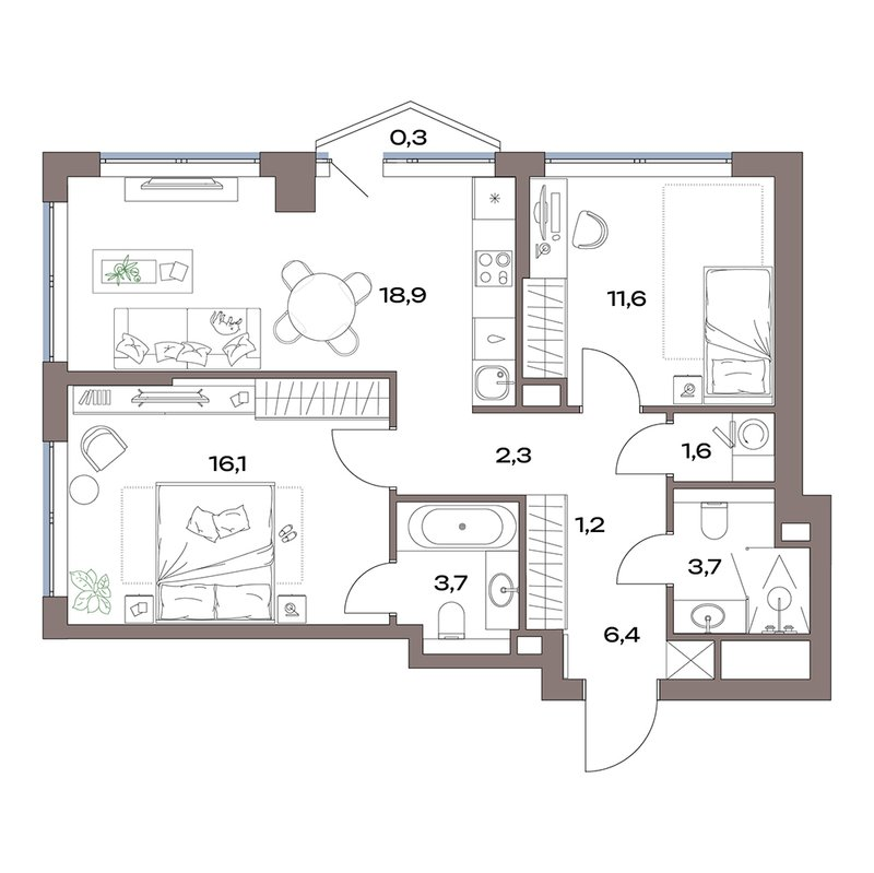 3 ккв (Евро) 65,9 м²