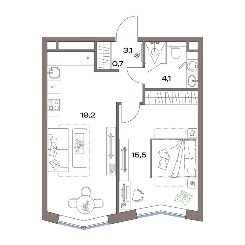 2 ккв (Евро) 42,6 м²