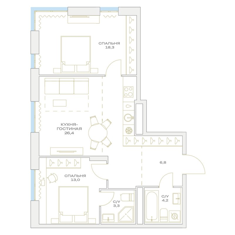 3 ккв (Евро) 72 м²