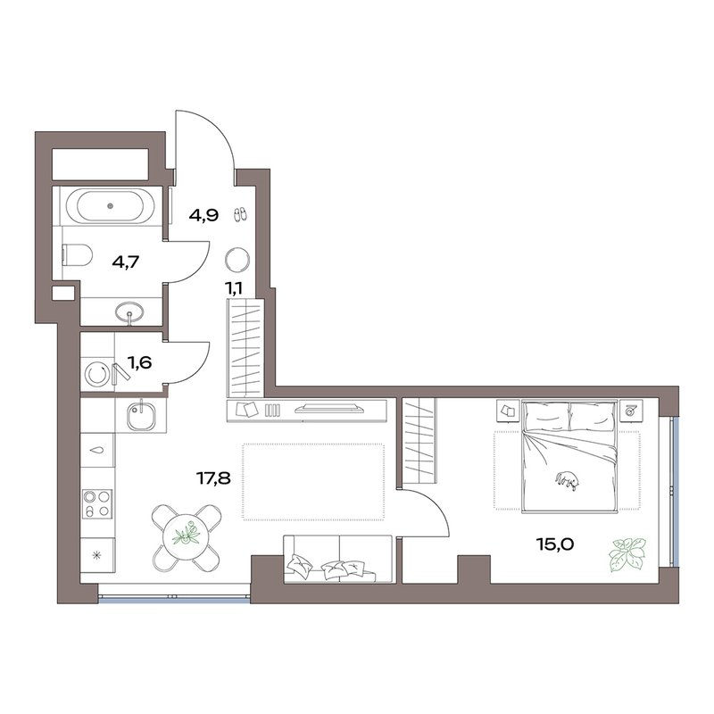 2 ккв (Евро) 45,1 м²