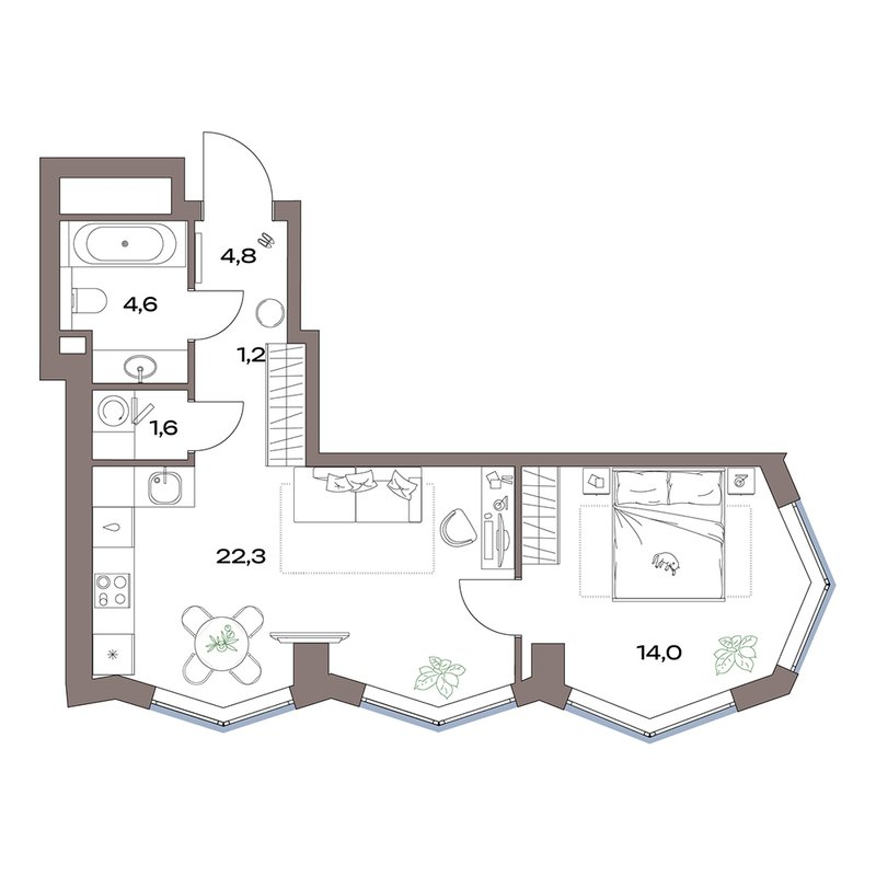 2 ккв (Евро) 48,4 м²