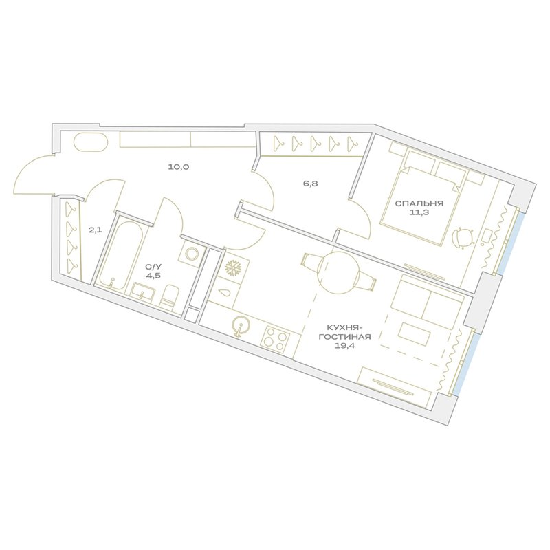 2 ккв (Евро) 54,1 м²