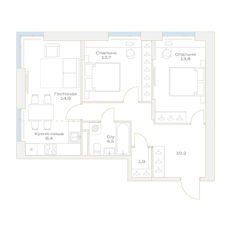 3 ккв (Евро) 69,6 м²