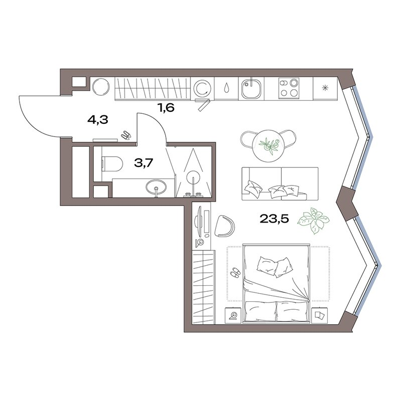 Студия 33,1 м²