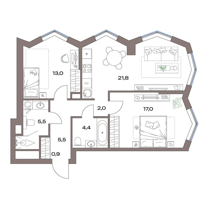 3 ккв (Евро) 70,1 м²