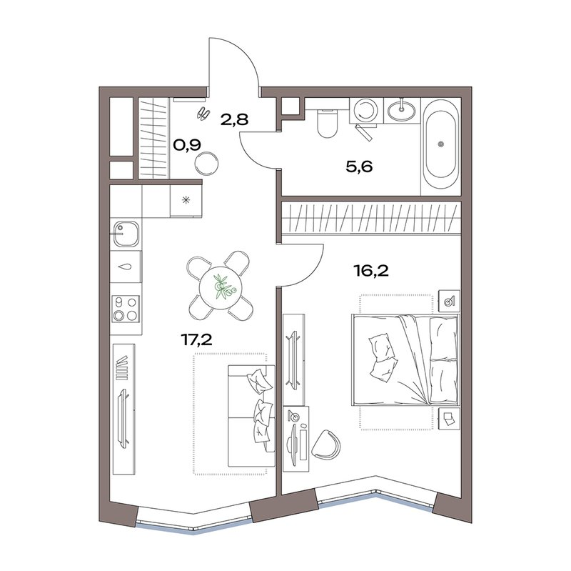 2 ккв (Евро) 42,7 м²