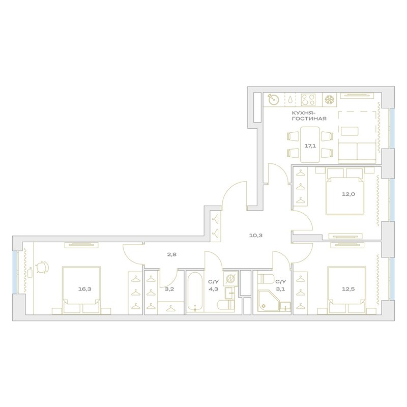 4 ккв (Евро) 81,6 м²