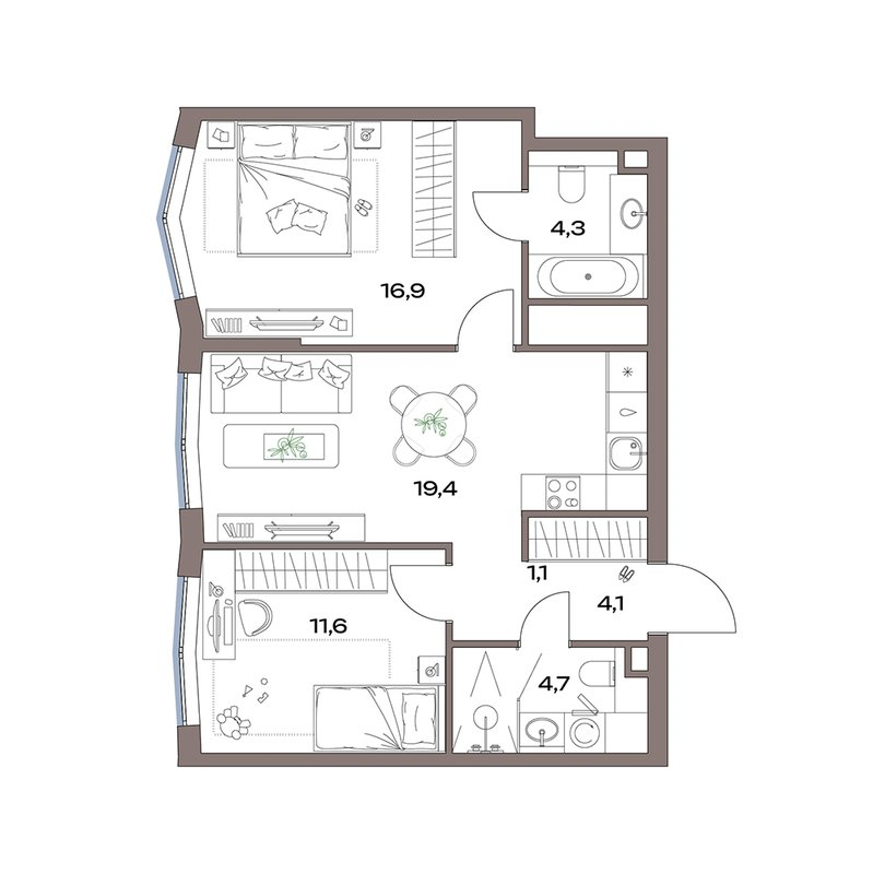 3 ккв (Евро) 62,1 м²