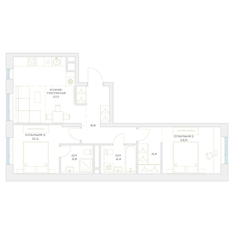 3 ккв (Евро) 62,1 м²
