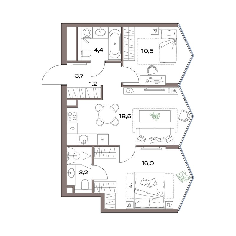 3 ккв (Евро) 57,5 м²