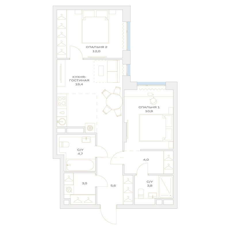 3 ккв (Евро) 63,9 м²