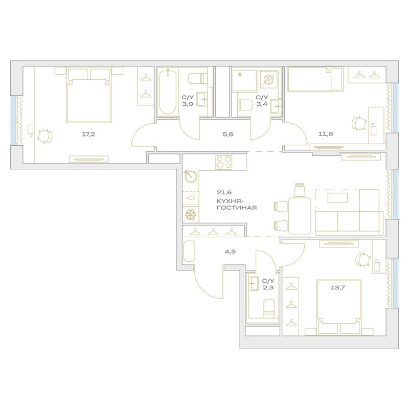4 ккв (Евро) 84,2 м²