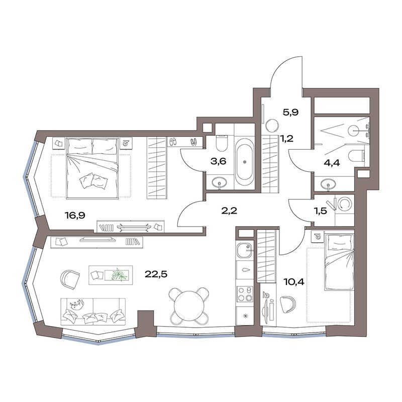 3 ккв (Евро) 68,6 м²
