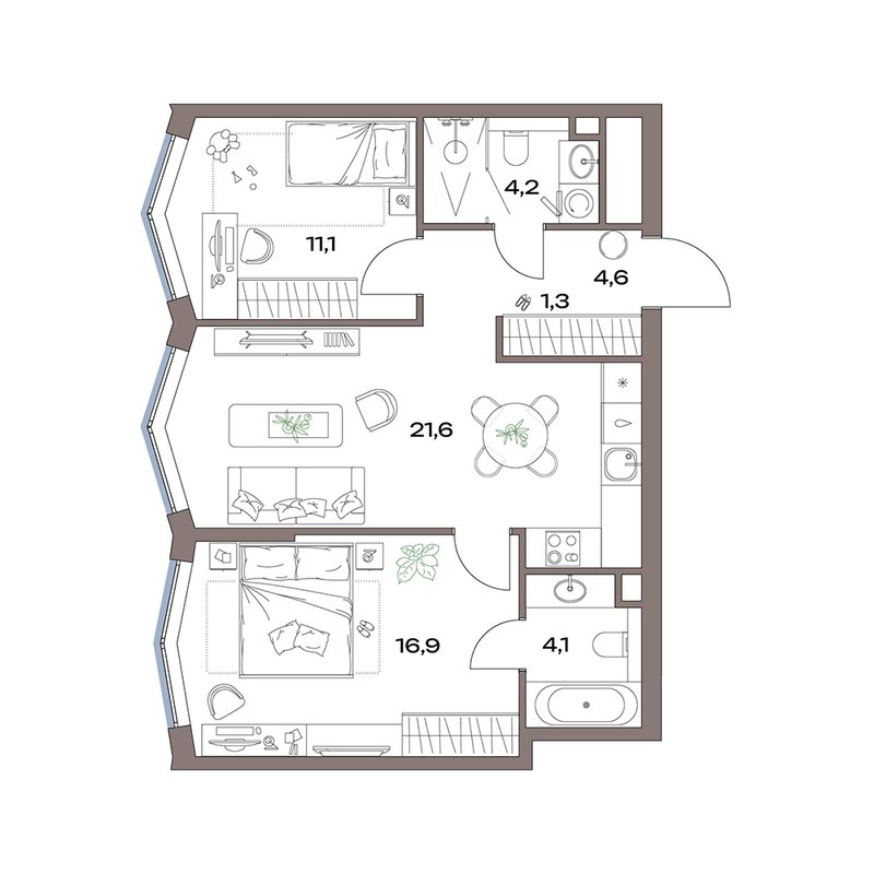 3 ккв (Евро) 63,8 м²