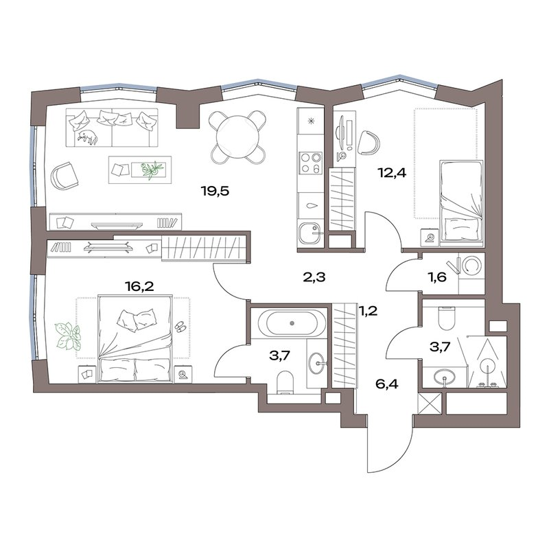 3 ккв (Евро) 67 м²