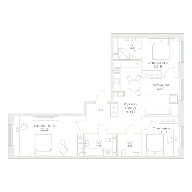 4 ккв (Евро) 85,9 м²
