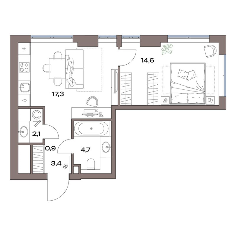 2 ккв (Евро) 43 м²