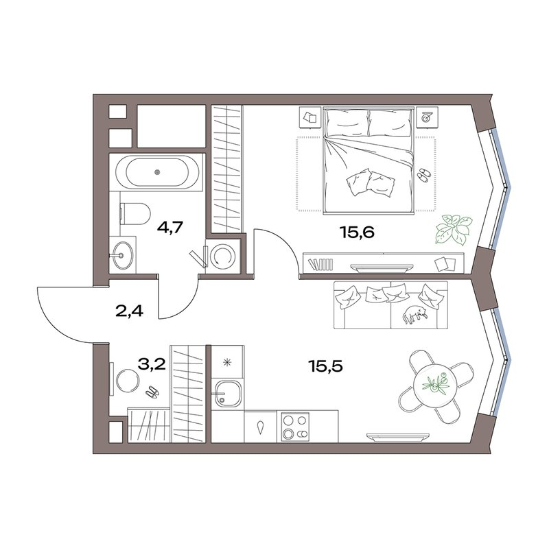 2 ккв (Евро) 41,4 м²