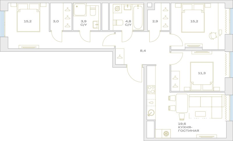 4 ккв (Евро) 84,3 м²