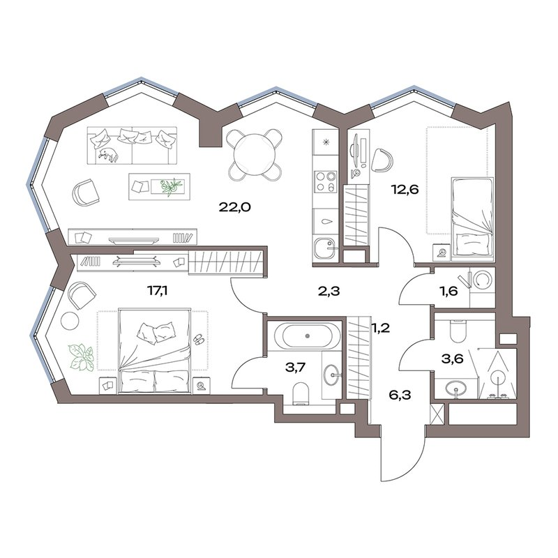 3 ккв (Евро) 70,4 м²