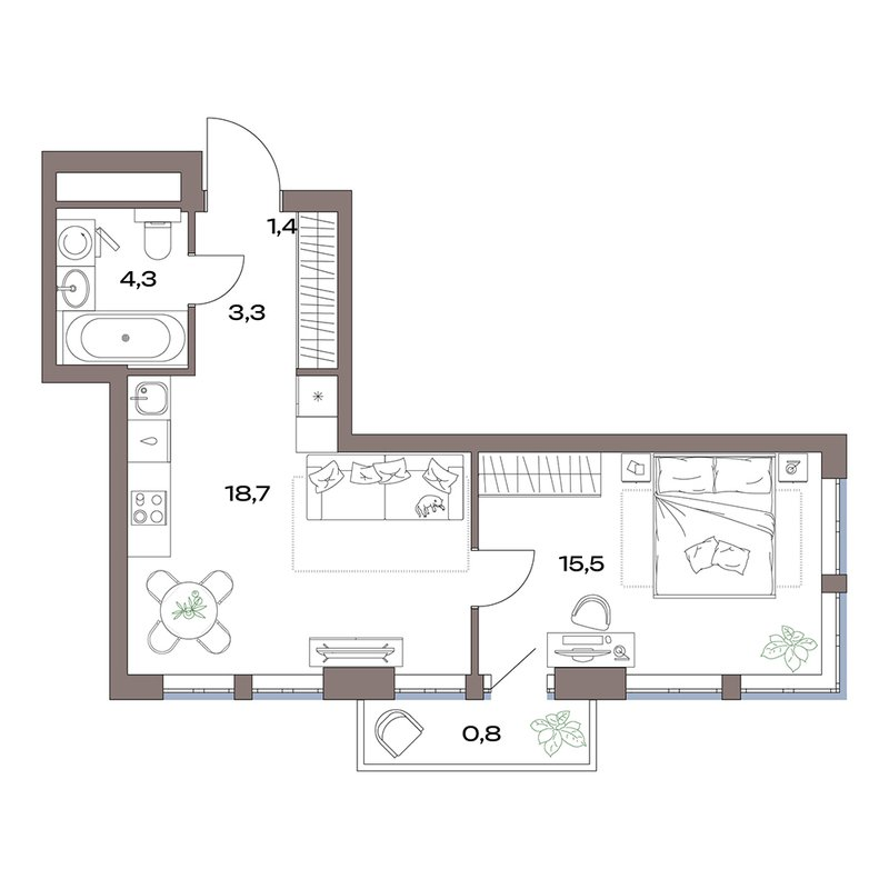2 ккв (Евро) 44 м²