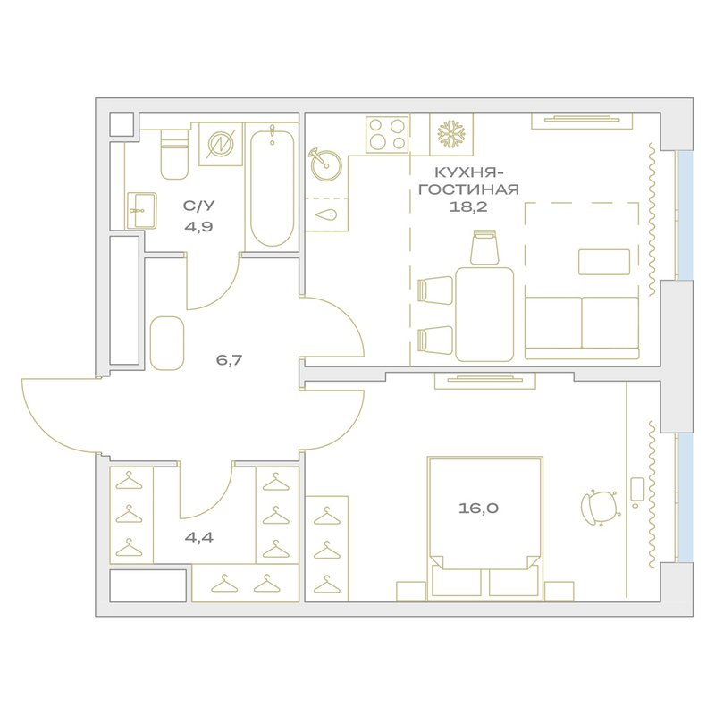 2 ккв (Евро) 50,2 м²