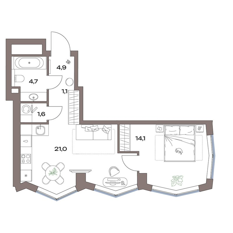 2 ккв (Евро) 47,4 м²