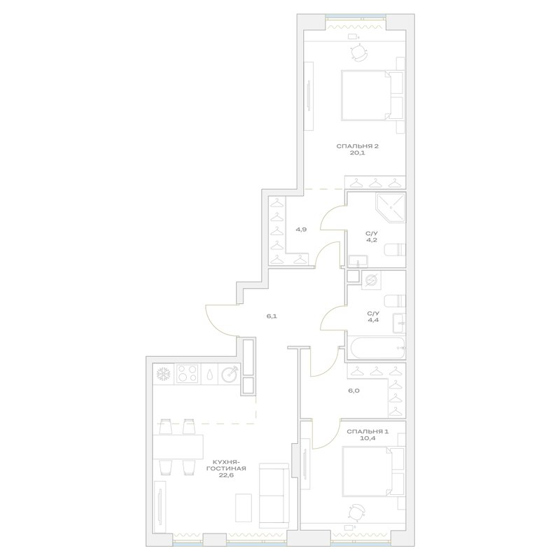 3 ккв (Евро) 73,8 м²