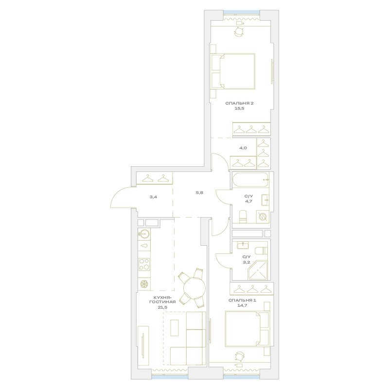 3 ккв (Евро) 72,8 м²