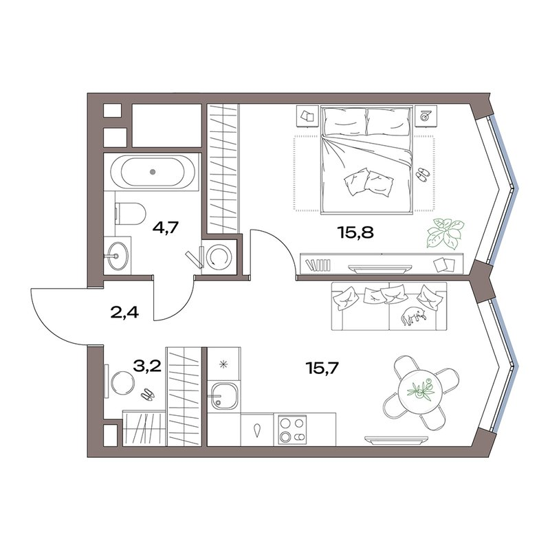 2 ккв (Евро) 41,8 м²