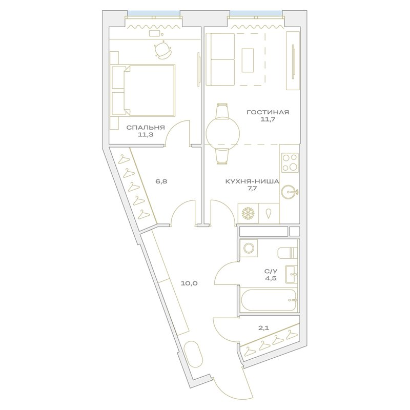 2 ккв (Евро) 54,1 м²