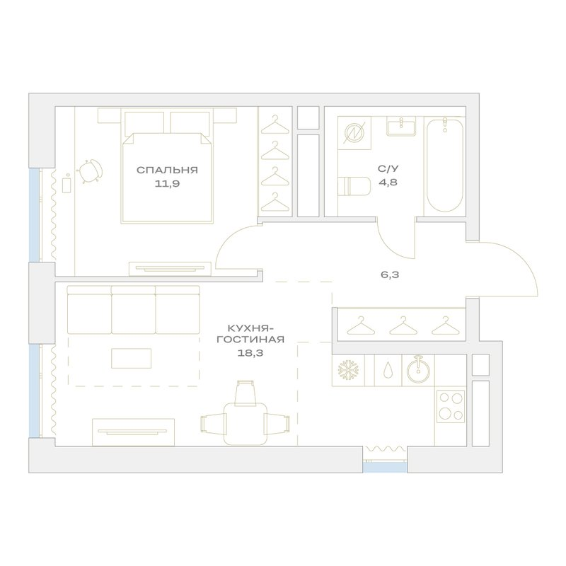 2 ккв (Евро) 41,3 м²