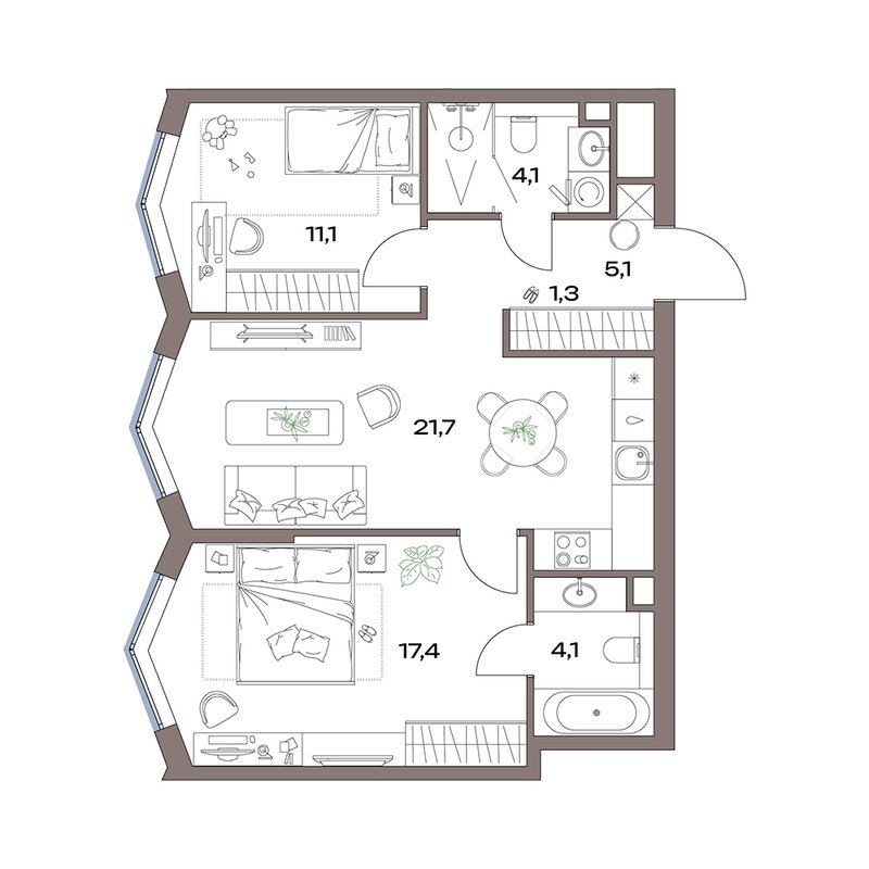 3 ккв (Евро) 64,8 м²
