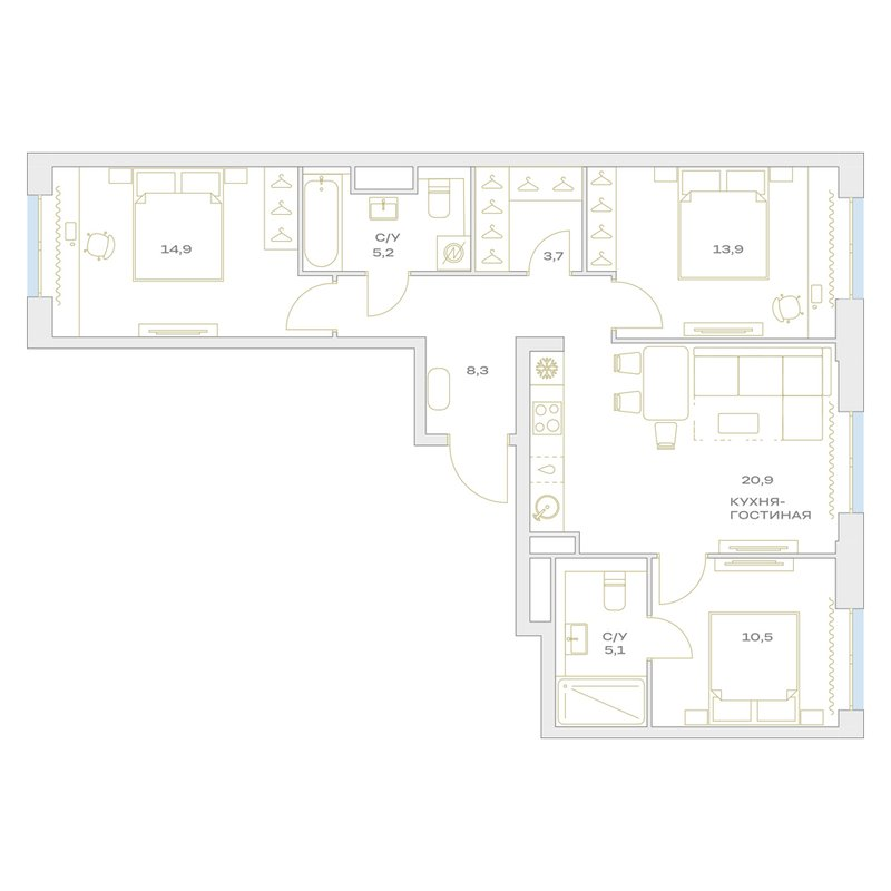 4 ккв (Евро) 82,5 м²