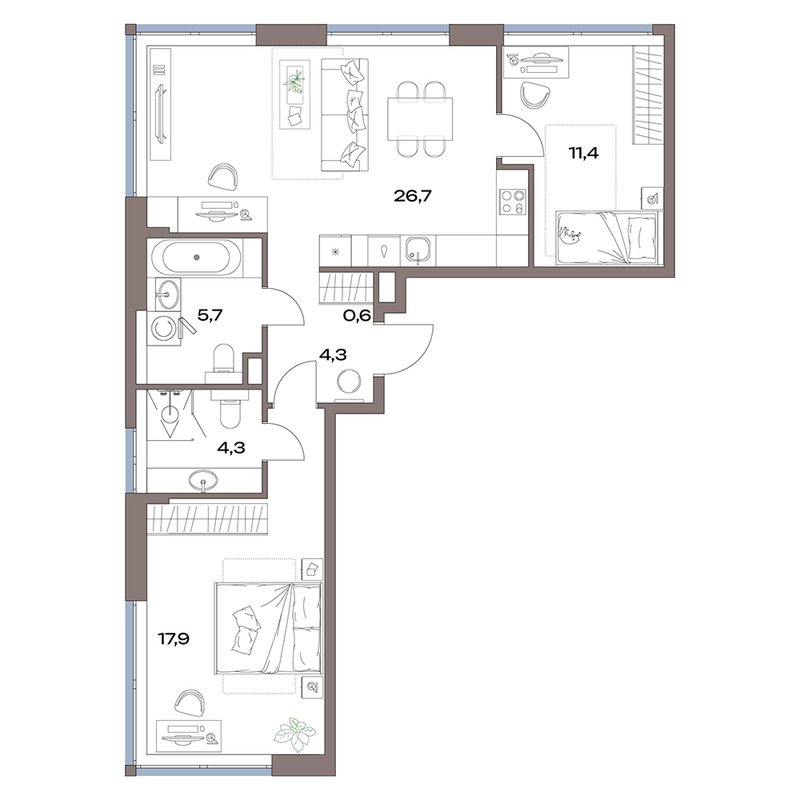 3 ккв (Евро) 70,9 м²