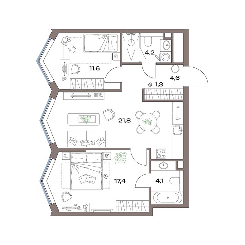 3 ккв (Евро) 65 м²